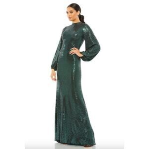 MAC DUGGAL Dress Size 8 Evening Gown Disco Black Green Blouson Sleeve NEW